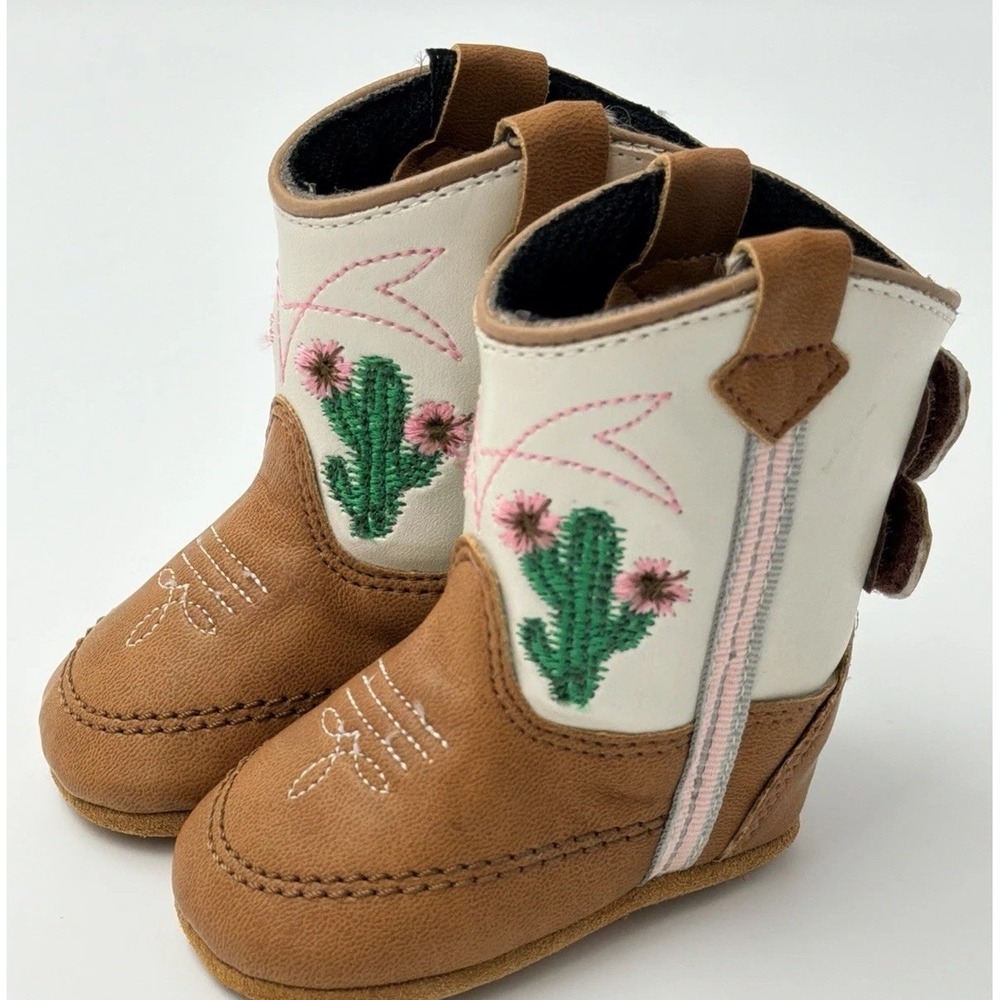 Lil Boot Barn Baby Girl Western Boots Size 1 Pink Cactus Cowgirl Infant